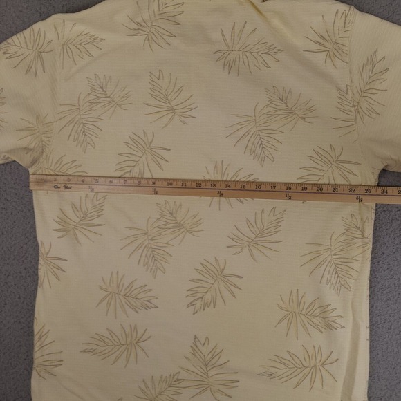 Geoffrey Beene Polo Shirt Mens XL Yellow Beige Striped Hawaiian Short Sleeve - Picture 10 of 13